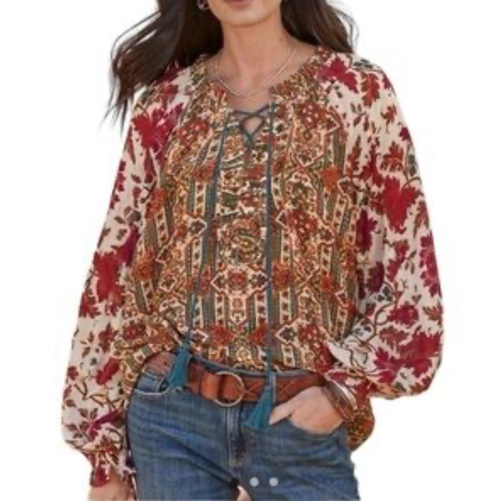 Sundance Floral Red and Cream Blouse